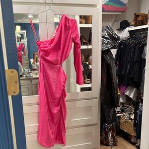 L'AGENCE Pink One-Shoulder Midi Dress